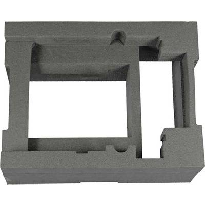 Grey, structured foam part, possibly a protective insert or packaging component with recesses and protrusions.