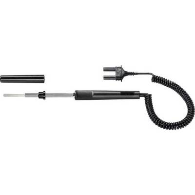 A soldering iron with a removable protective cap and coiled cable. Ideal for electronic and soldering work.