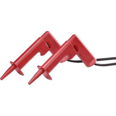 Two red test probes, connected by a cable, used for testing electrical circuits.