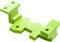 Green, rectangular plastic component with four screw holes; serves as a mounting bracket or fastening element.