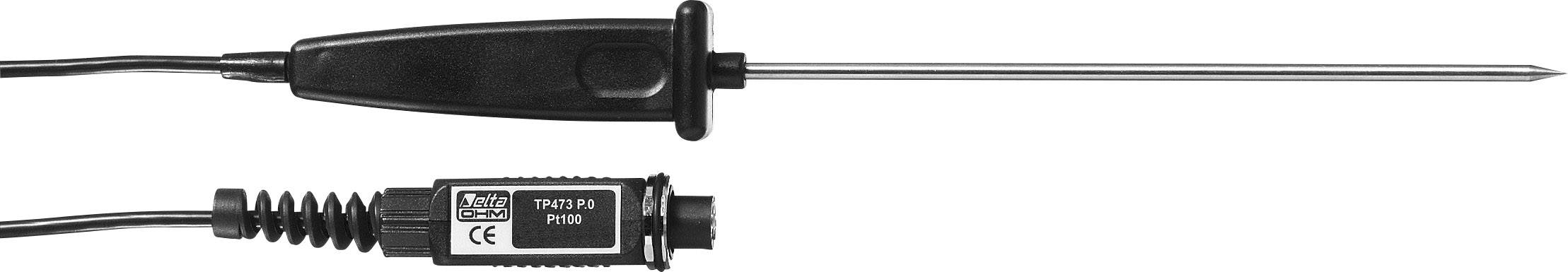 Temperature sensor with long probe and cable, suitable for measuring temperature changes in various media.