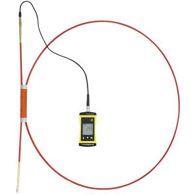 'A flexible red probe with a digital thermometer. The display shows 24.4 degrees Celsius. Suitable for temperature measurements.'