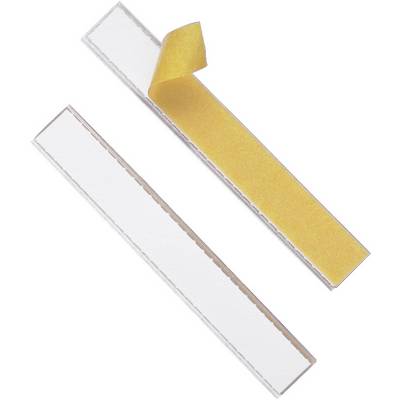 Two double-sided adhesive strips, one partially peeled off, on a white background. Ideal for fastenings and craft work.