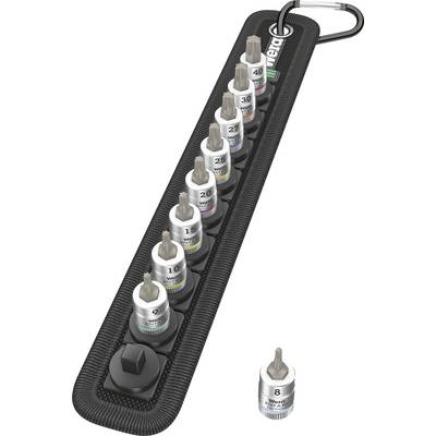 A set of eight screwdriver bits in a holder, numbered from 2 to 30, with different colours for different sizes.