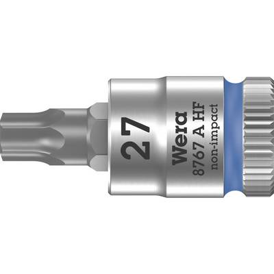Bit socket with Torx profile, size 27, inscription 'Wera 8767 A HF non-impact', blue ring for identification, high-quality steel.