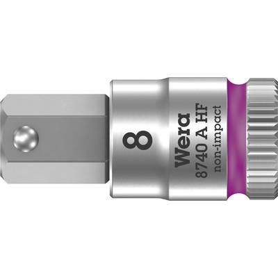 Metallic socket key adapter marked 'Wera 8740 A HF', size '8', with 'non-impact' indication.