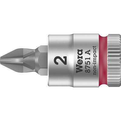 Screwdriver bit with PZ2 head, silver shaft and red ring, with inscription 'Wera 8751 A' and 'non-impact'.
