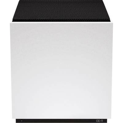White square speaker with black grille on top, minimalist design, suitable for modern interior.