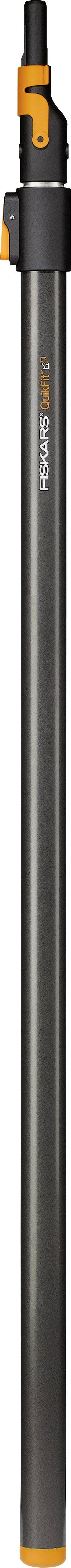 A long, vertical, grey pipe with an orange upper rim. It appears to be part of a technical or mechanical system.