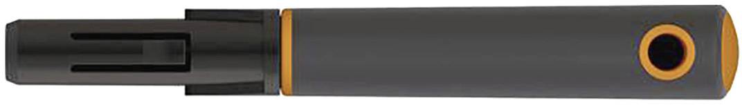 Black and orange hairdryer with a rounded handle, suitable for drying and styling hair.