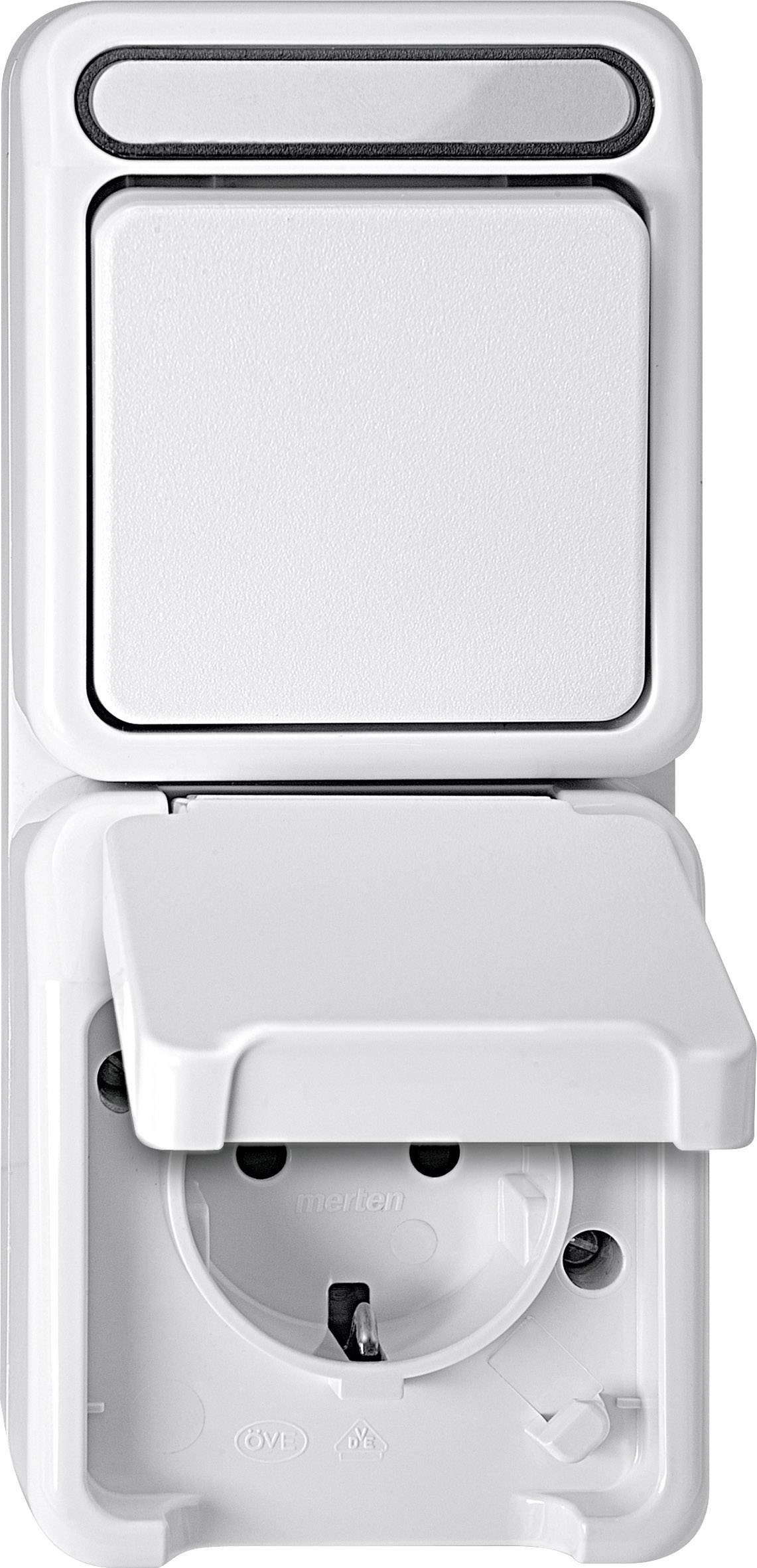 Merten 1piece Wet room switch product range Complete Switch/socket combo AQUASTAR Polar white