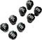 Eight black plastic valve caps with white markings 'VL', 'HL', 'VR' and 'HR', which are presumably intended as tyre valve caps.