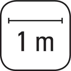 A symbolic image showing a distance of one metre, represented by '1 m' and a ruler.