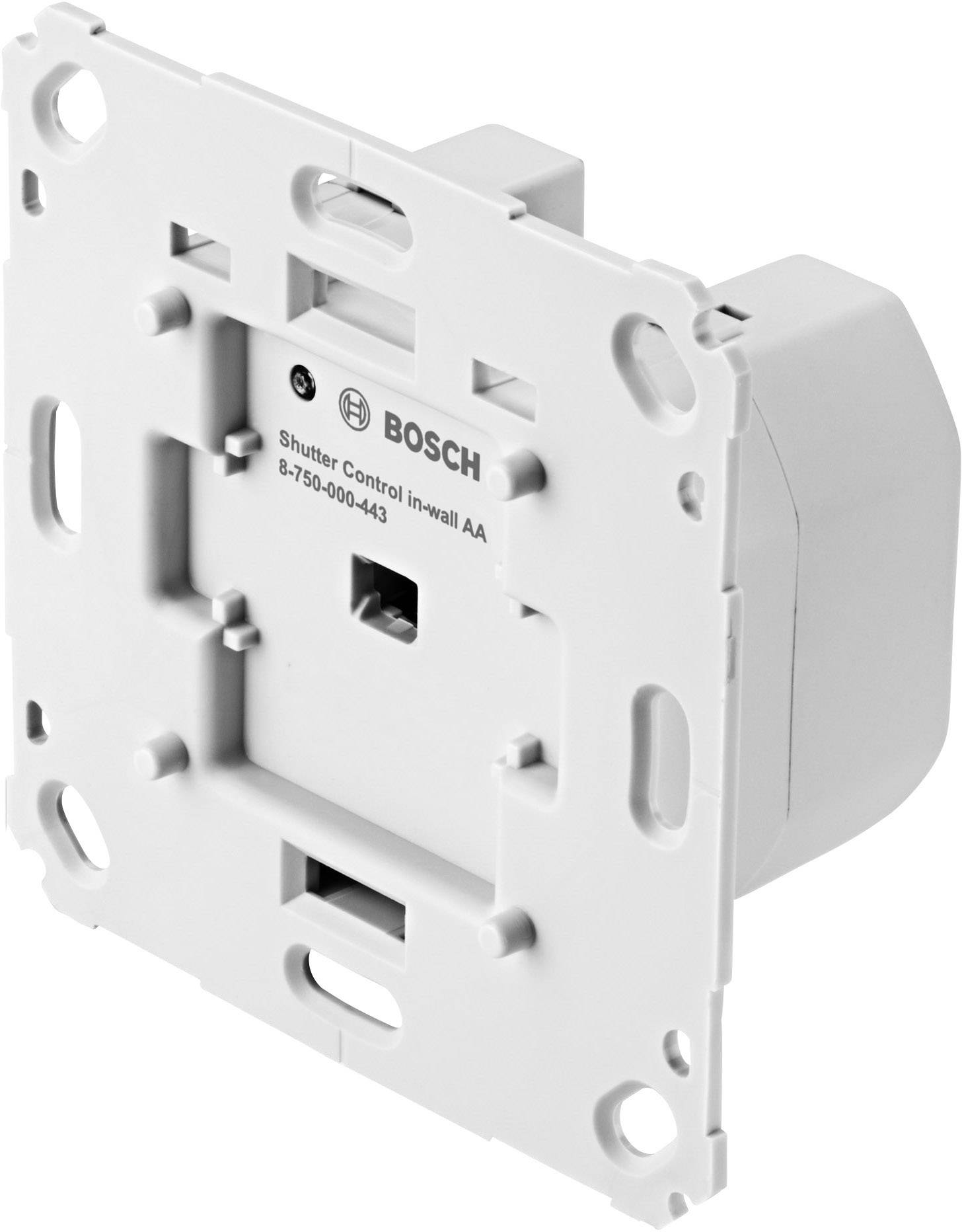 A white flush-mounted roller shutter switch by Bosch, for controlling roller shutters, with multiple mounting openings.
