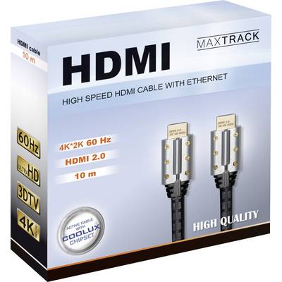 High Quality HDMI Cable by MAXTRACK<br>10m Length<br>• 4K Resolution @ 60 Hz<br>• HDMI 2.0 Standard<br>• Ethernet Compatibility<br>• Premium Performance Cable