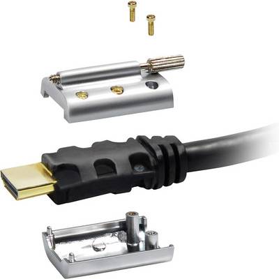 HDMI plug with removable casing and screws, revealing internal cable structure.