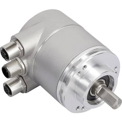 A cylindrical metal sensor with three side connectors. It is used to detect rotational movements in machinery.