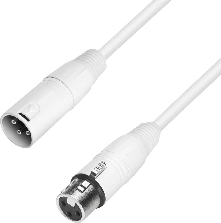 'A white XLR cable with male and female connectors, used for transmitting audio signals in professional sound engineering.'