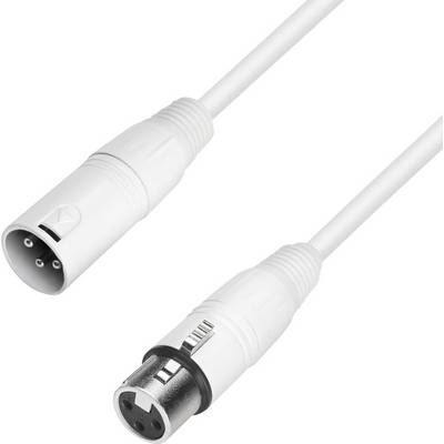 'A white XLR cable with male and female connectors, used for transmitting audio signals in professional sound engineering.'