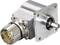 A metal encoder with a multi-pole connector shows its precise plug connection. Suitable for industrial applications.