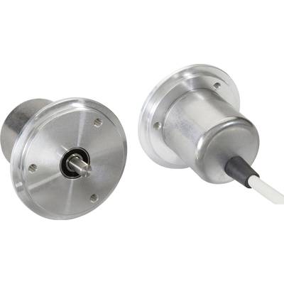Two silver cylindrical metal switches with round flanges, one with a cable, on a white background.