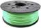 A spool of green filament for a 3D printer. The spool is black and the filament is wound evenly around it.
