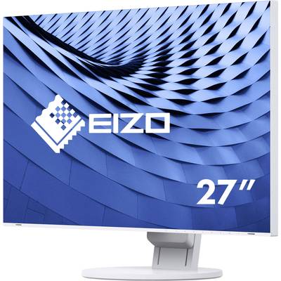 Blue EIZO monitor, 27 inches, with a stylish background of wave-like patterns.