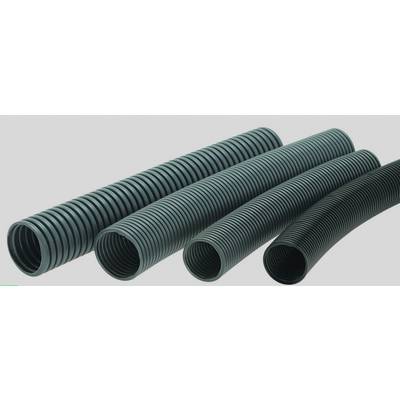 Grey corrugated pipes in various sizes lined up next to each other.