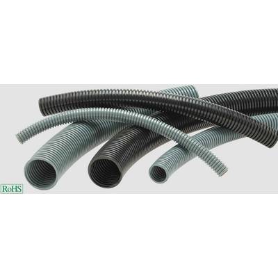 Several flexible, corrugated hoses in various sizes and colours lie side by side. The 'RoHS' symbol is visible in the bottom left.