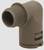 Brown plastic fitting with an angled, ribbed connection and smooth surface, suitable for plumbing and piping systems.