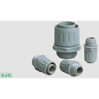 Grey cable glands in various sizes on a white background, with the RoHS logo located bottom left.
