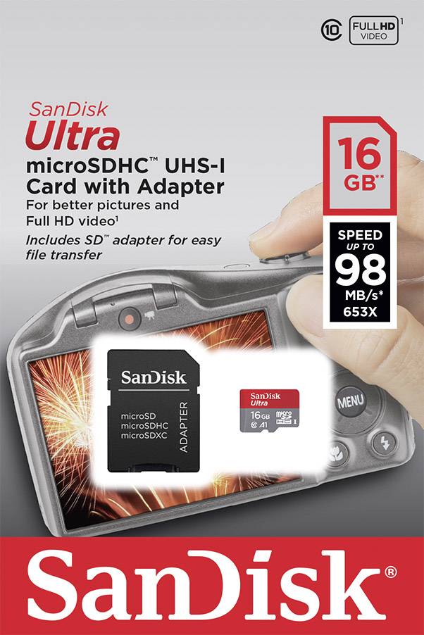 SanDisk Ultra™ Photo microSDHC card 16 GB Class 10, UHSI A1 rating, incl. SD adapter, incl