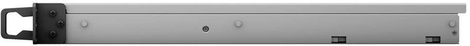 A silver metal rack mounting rail set, suitable for IT equipment in server racks.
