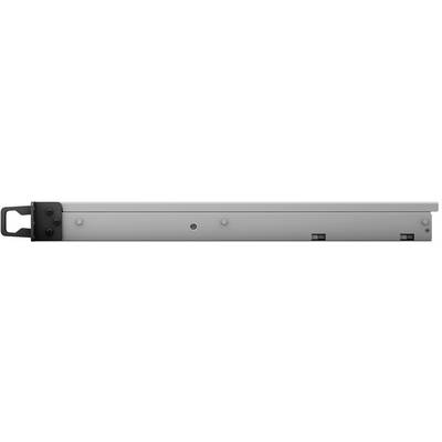 A silver metal rack mounting rail set, suitable for IT equipment in server racks.