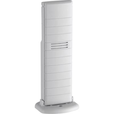 A white, rectangular device with ventilation slots on the front, standing upright on a flat base.