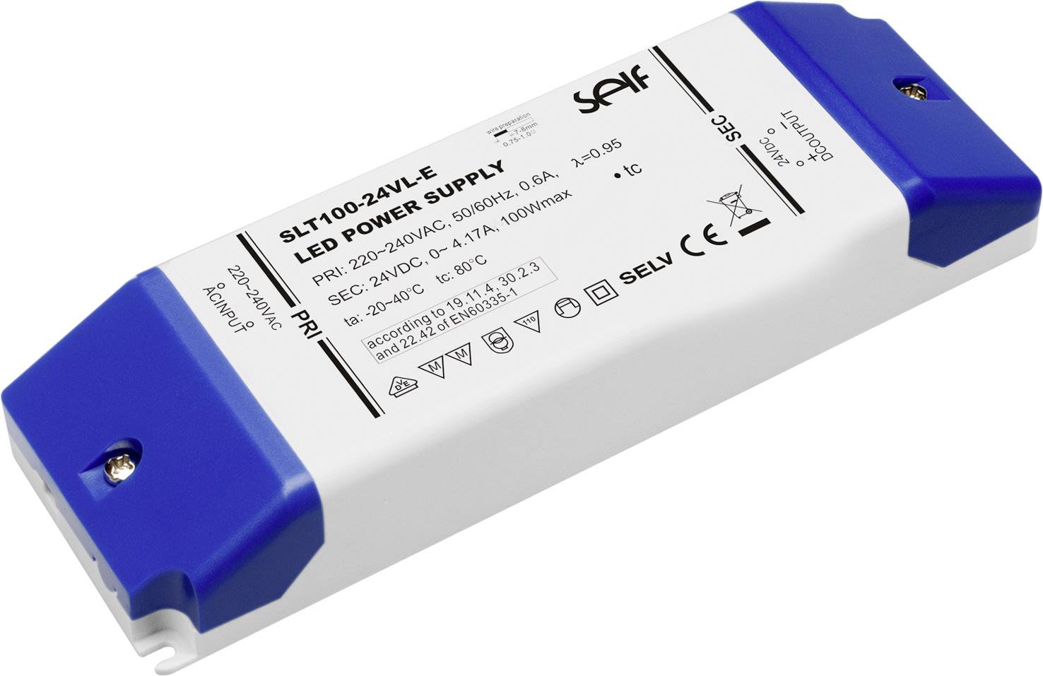 Self Electronics SLT100-24VL-E LED transformer Constant voltage 100 W 0 - 4.17 A 24 V DC not dimmable, Approved for use on furniture, Surge protection 1 pc(s)