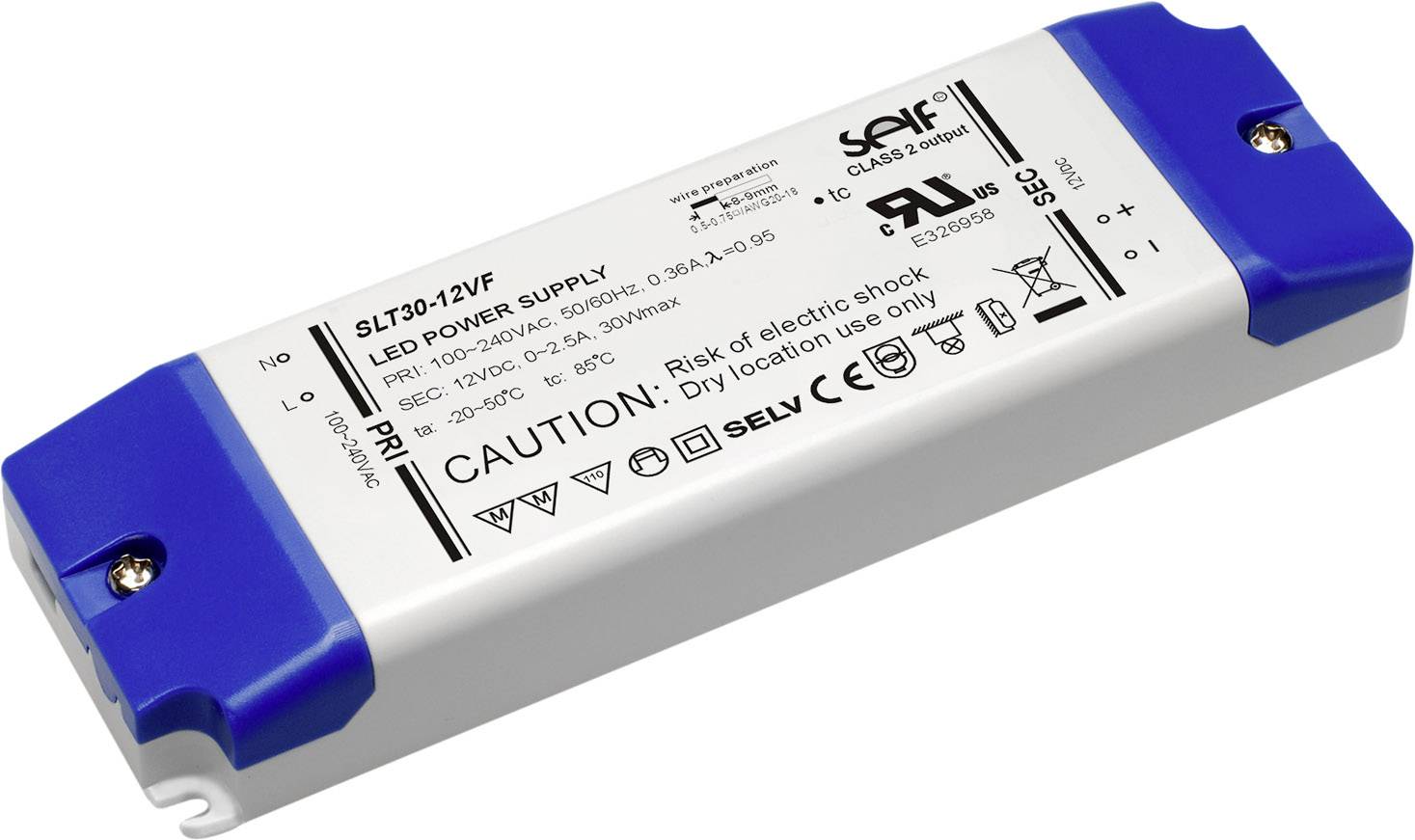 Self Electronics SLT30-12VFG LED transformer Constant voltage 30 W 0 - 2.5 A 12 V DC not dimmable, Approved for use on furniture, Surge protection 1 pc(s)