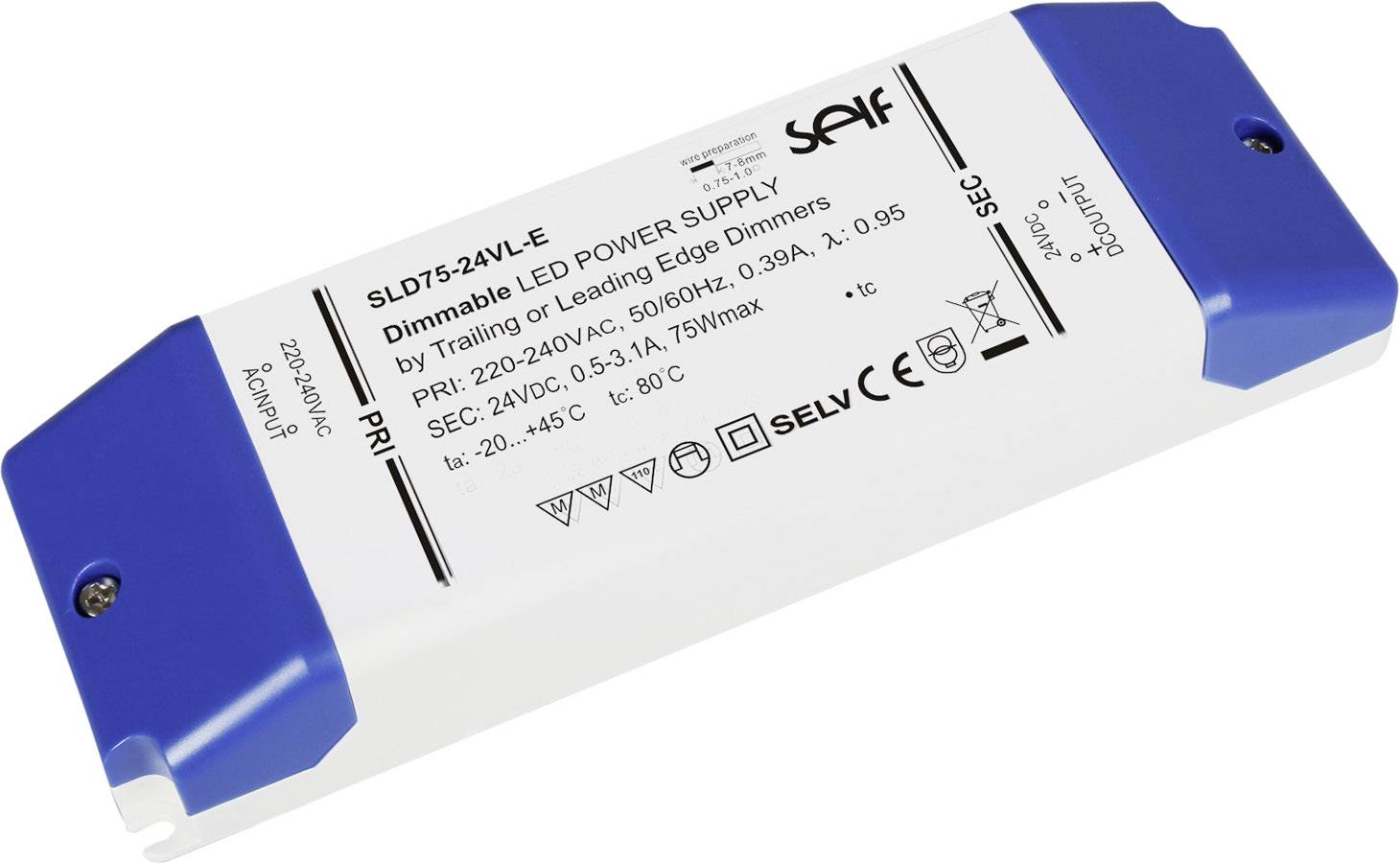 Self Electronics SLD75-12VL-E LED transformer Constant voltage 75 W 1 - 6.25 A 12 V DC dimmable, Approved for use on furniture, Surge protection 1 pc(s)