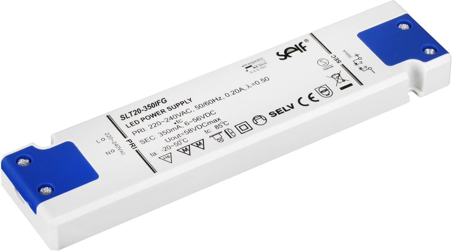 Self Electronics SLT20-350IFG LED driver Constant current 19.60 W 350 mA 6.0 - 56.0 V DC Approved for on furniture, | Conrad.com