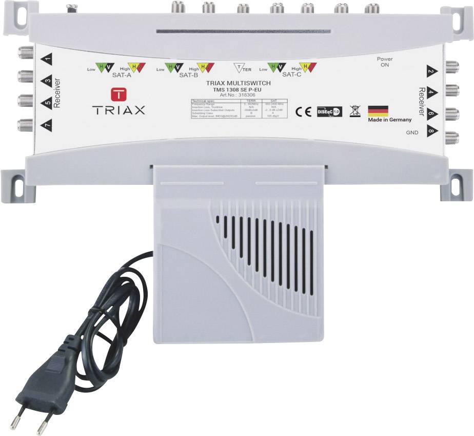 Triax TMS 1308 SE P-EU SAT multiswitch Inputs (multiswitches): 13 (12 SAT/1 terrestrial) No. of participants: 8