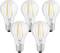 Five LED light bulbs in a classic bulb shape with visible filaments on a white background, symbolising energy efficiency.