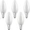 Five teardrop-shaped LED light bulbs, with silver bases, arranged in two rows, on a white background.