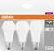 Three white LED light bulbs in an 'OSRAM' package, 1521 lumens, 14 W replacing 100 W, E27 screw cap, cool white light colour.