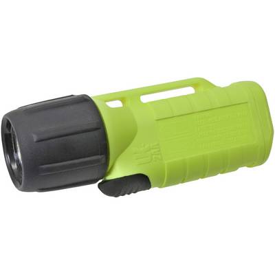 A compact, green LED torch with a black head. It has a rubberised grip for better handling.