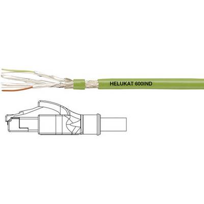 Green Ethernet cable with label 'HELUKAT 600IND' and drawing of a plug. Primary application: industrial networking.