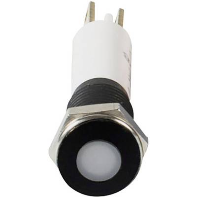 White cylindrical toggle switch with black border, side pins at the top end, suitable for electronic applications.
