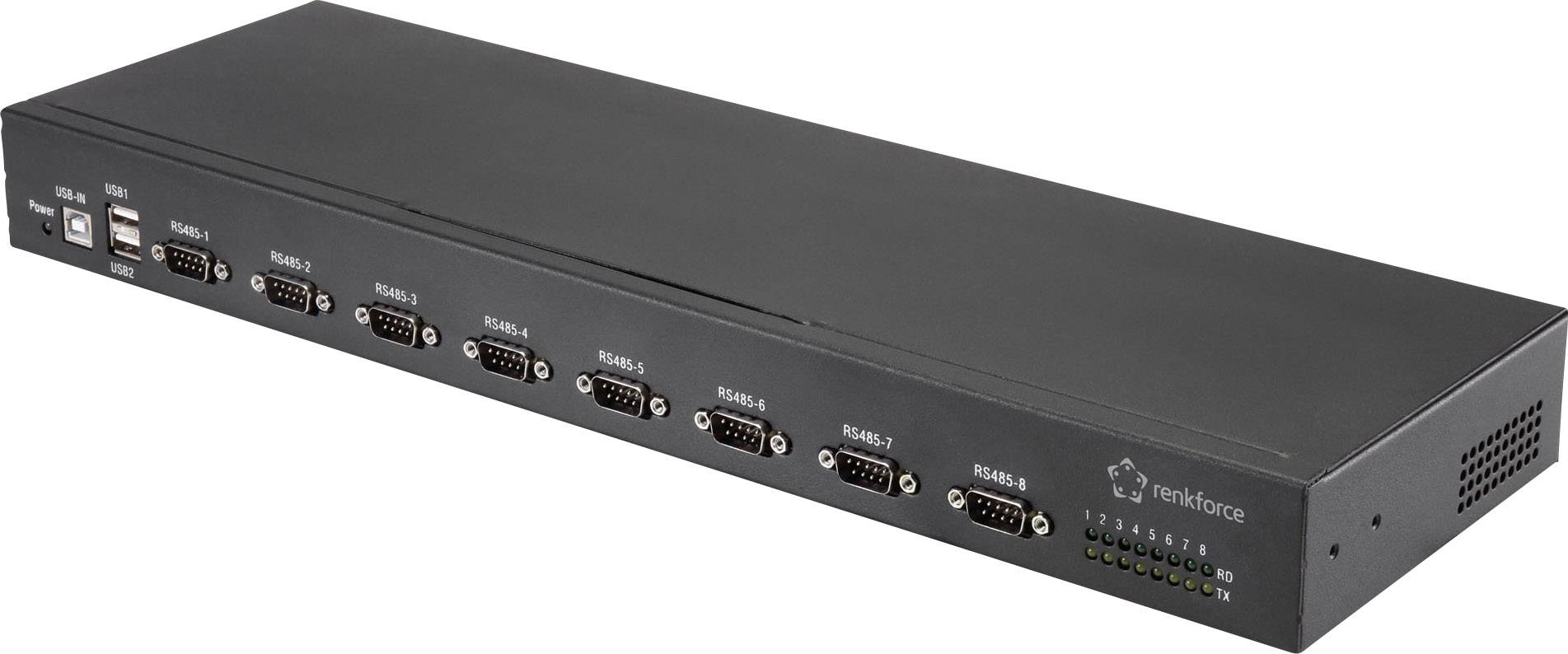 Renkforce RF-19-USB2-RS422+485-8 8 + 2 ports Serial hub meets industrial requirements, Steel casing Black