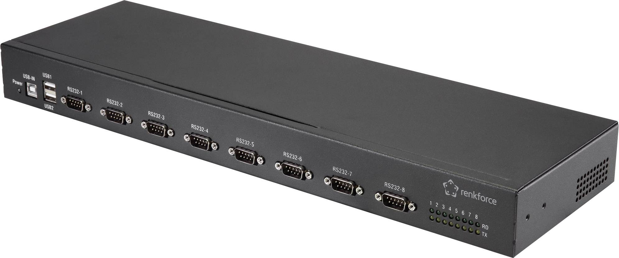 Renkforce RF-19-USB2-RS232-8 8 + 2 ports Serial hub meets industrial requirements, Steel casing Black