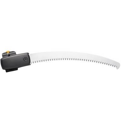 Curved saw with a black handle, suitable for tree pruning or garden work.