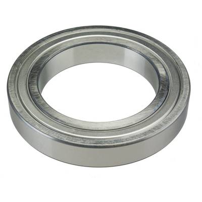 A silver ball bearing, cylindrical in shape, with a shiny metallic surface. It is frequently used in machinery to reduce friction.